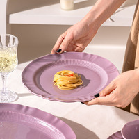 Service de vaisselle en céramique style européen crème française, assiettes plates et soupières de 8/10 pouces, grande capacité, passe au lave-vaisselle, 4 pièces, luxe léger