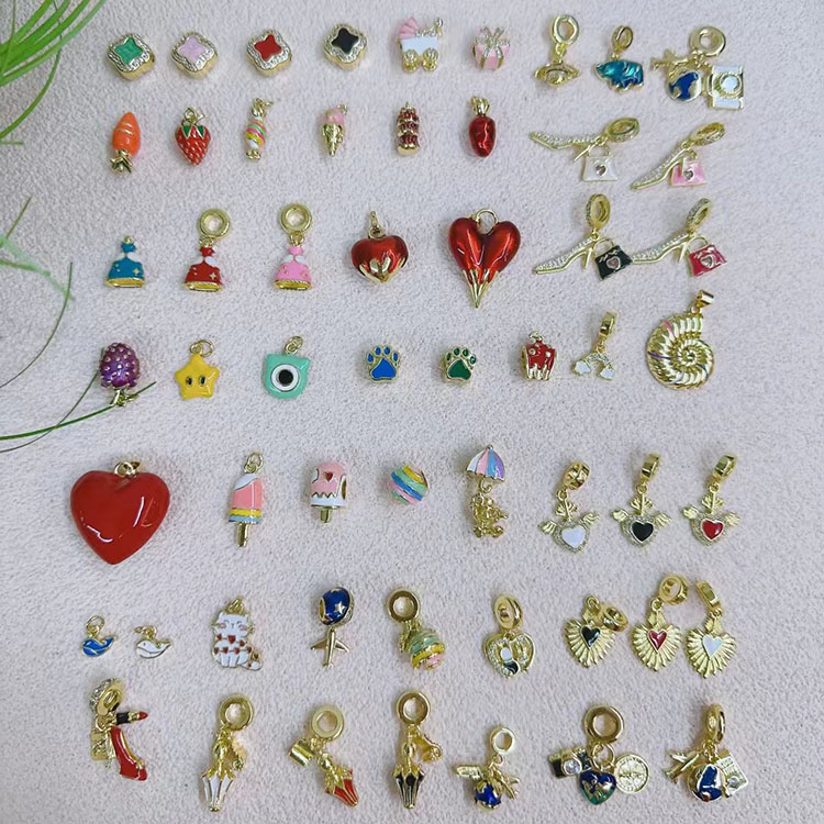 Wholesale Mini Enamel Fruit Charm Enamel Dress Charm Enamel Makeup Bag Charm Enamel High Heels Pendant Enamel Candy Charm Enamel Charm for Jewelry