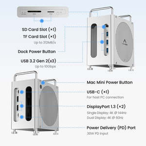 Base de Expansión para <span class=keywords><strong>Mac</strong></span> <span class=keywords><strong>Mini</strong></span> M4 M4 <span class=keywords><strong>Pro</strong></span>, Thunderbolt 3 40Gbps, Carcasa Doble para SSD M.2 NVMe RAID 0, Triple Pantalla DP 4K, PD 65W - Product Image 2