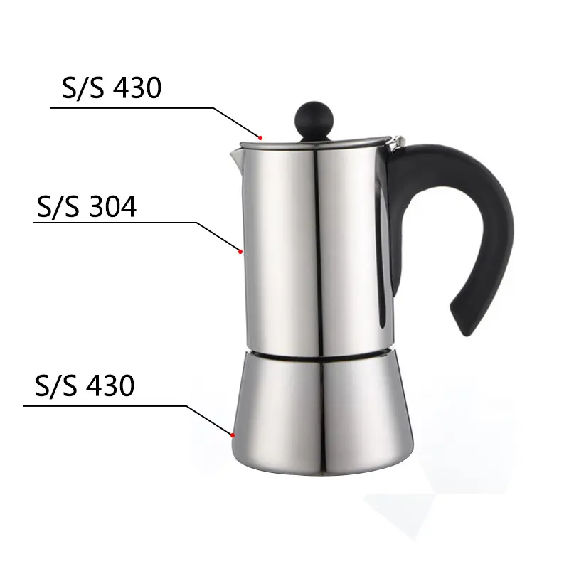 4CUP Classic Design Stainless Steel Moka Pot Coffee Maker with Moka Pitcher