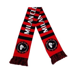 Écharpe de football en tricot acrylique rayée rouge et noire personnalisée avec pompons, écharpe jacquard pour les fans du club de football de Milan - Product Image 2