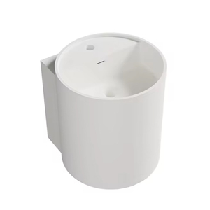 Lavabo rond semi-piedestal mural en pierre artificielle traditionnelle, à encastrer, capacité 9L, pour appartement, avec égouttoir - Product Image 2