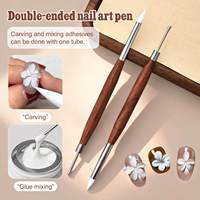 Pinceau à ongles double tête en bois de santal pour le nail art, avec embout en silicone pour mélange et sculpture, manche en bois, grattoir multifonctionnel et outil de gaufrage pour ongles