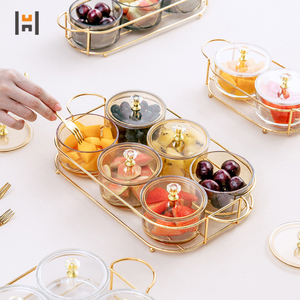 Plato de fruta de vidrio de lujo, redondo, creativo, con cubierta, rejillas divididas, tazón de almacenamiento con soporte de Metal - Product Image 2