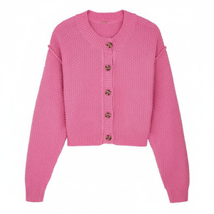 Veste cardigan à manches longues et à taille haute pour femmes pull extérieur court avec col en O cardigan court - Product Image 1