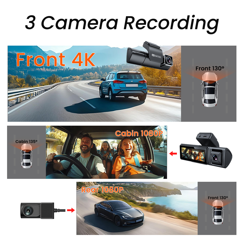 ORANGLES 3 Channel Dash Cam 4K WiFi Front Inside Rear Driving Recorder Bahrain - high resolution display - exposing craftsmanship - Image 2 of 6 | built for everyone | 3 Channel Dash Cam 4K WiFi Front Inside Rear Driving Recorder Bahrain for sale Georgia | Free Shipping ORANGLES