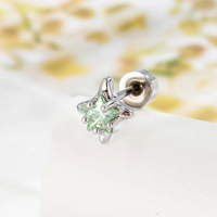 Piercing d'oreille étoile en cuivre et zircone cubique, coloré, pour cartilage, hélix, tragus, bijoux de corps tendance, vente en gros personnalisée, fournisseur OEM