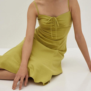 Nuevo Estilo de Vestido Elegante Verde con Tirantes para Mujer, Vestido Largo Informal de Rayón y Lino al por Mayor para Mujer - Product Image 4