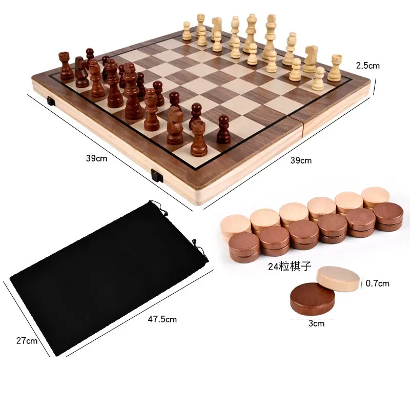 Jeu d'échecs et de dames magnétiques en bois 2 en 1, jeu de société pour adultes et enfants