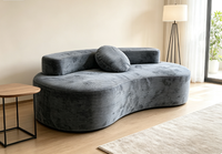 Canapé incurvé en velours côtelé, forme de pouf, deux places, rembourré en éponge, dossier bas, sans accoudoirs, canapé de sol gris anthracite, salon moderne pour le séjour