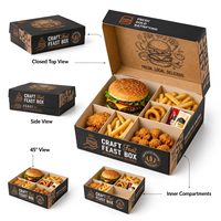 Boîte à emporter multi-compartiments de qualité alimentaire personnalisée, en papier enduit jetable, pour hamburgers, poulet frit, frites