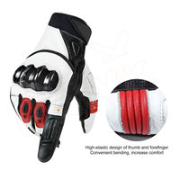 Gants de moto en cuir véritable, pour motocyclette, gantelets en cuir véritable, complet, blanc et rouge, pour randonnée à l'extérieur, 3mm, EVA plat