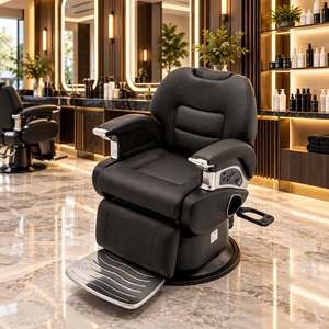 Fauteuil de Barbier Hydraulique en Similicuir Noir, Chaise de Coiffure Design Moderne avec Siège Inclinable et Repose-Pieds pour Salon de Coiffure - Product Image 1