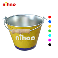 Seau à glace en métal galvanisé rond NIHAO 5l avec poignée en bois, logo personnalisé pour 6 bouteilles, seau à bière en métal