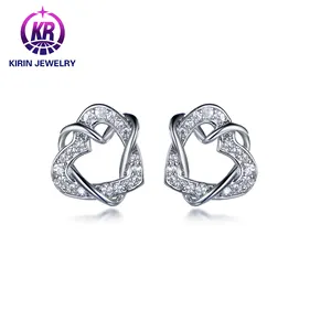 Latest 925 Sterling Silver Jewelry Exquisite and Beautiful Double Heart Wrap Design Earrings Gold Plated Luxurious Look