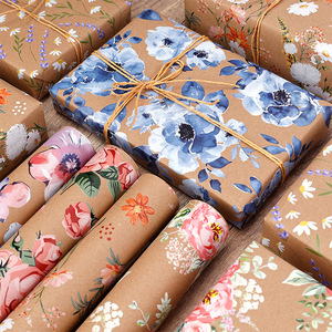 Retro Kraft <b>Paper</b> Floral Gift Wrapping Roll Large Size Single Side Four Color Printing Recyclable Craft Packaging - Product Image 1