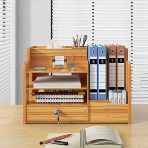 Wooden Desktop <b>File</b> <b>Storage</b> Box Multi Layer Organizer With Drawer For Office Stationery Books And Miscellaneous Items - Product Image 1
