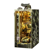 Camo Book Nook, Juguetes de Madera para Hacer Manualidades, Rompecabezas 3D, Kit de Casa en Miniatura con Luz LED, Decoración para Libreros