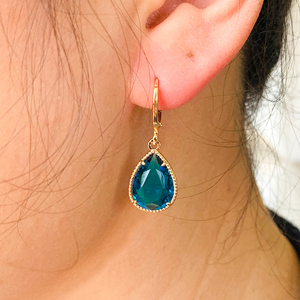 Boucles d'oreilles pendantes tendance plaquées or avec cristal bleu en forme de goutte de 3,5 cm, bijoux pour femme, cadeau de fête - Product Image 1