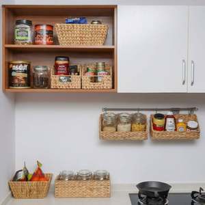 Mini paniers de rangement tissés jacinthe d'eau forme ronde Vietnam boîte plateau en osier pas cher rotin mur panier fermé fruits carré - Product Image 4