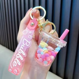亚克力奶茶杯登山扣钥匙扣漂浮彩色珠子可爱泡泡字母吊坠女孩生日礼物 - Product Image 4