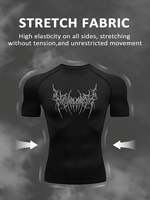 Ensemble T-shirt de compression imprimé style gothique pour homme + pantalon long ample - Ensemble de sport et de gym à séchage rapide avec motif ange caché