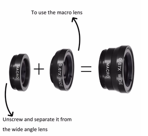 Kit d'objectifs 3-en-1 grand angle, macro et fisheye étanche avec clip 0.67x <span class=keywords><strong>pour</strong></span> <span class=keywords><strong>iPhone</strong></span> et téléphones mobiles Samsung - Product Image 2