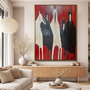 Peintures abstraites modernes faites à la main de chevaux rouges, art mural animalier <span class=keywords><strong>noir</strong></span> et <span class=keywords><strong>blanc</strong></span> sur toile, décoration intérieure avec support en acrylique - Product Image 1