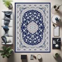 Tapis persan imprimé pour salon, grand tapis bleu roi et noir, tapis de sol et carpettes, textile de maison pour événements domestiques