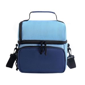 Modern Eco-Friendly Double Layer Insulated Polyester Adult Lunch <b>Box</b> <b>Large</b> Tote Bag Adjustable Strap Front Pocket Mesh Side <b>Gift</b> - Product Image 1
