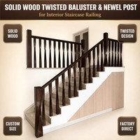 Balustre et poteau de balustrade torsadés en bois massif pour escalier moderne, taille personnalisée, OEM