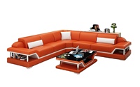 Nouveau canapé sectionnel de style italien moderne en forme de L, en cuir véritable orange, de haute qualité, rembourré en éponge, extra large