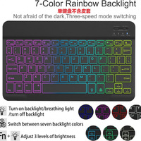 Clavier sans fil Bluetooth pour iPad 9, tablette mobile, ordinateur portable, 10 pouces, rétroéclairage coloré 3 couleurs, mini clavier