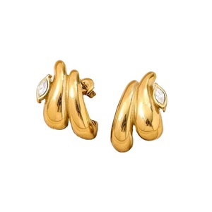 Bijoux personnalisés de haute qualité, plaqués or 18 carats PVD, boucles d'oreilles créoles double couche avec zircon pour femmes, bijoux en acier inoxydable, vente en gros - Product Image 6