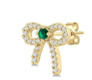 NOUVELLE ARRIVÉE 2026 Boucles d'oreilles de mode précieuses et élégantes en or jaune 10K avec émeraude ronde de 2 mm et diamant rond de 1/6 carat - Product Image 2