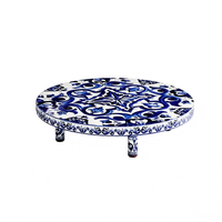 Table basse italienne de luxe en bois massif bleu et blanc, table centrale ronde artistique moderne pour villa, salon, studio de designer