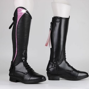 Bottes d'équitation professionnelles pour enfants, bottes d'obstacles en cuir de vachette avec cordon de serrage et anti-décollement - Product Image 2