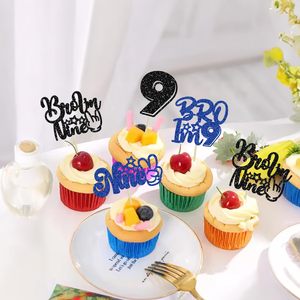 1 Pezzo Decorazione per <span class=keywords><strong>Torta</strong></span> 'Brother I'm 9' con Glitter, Topper per <span class=keywords><strong>Torta</strong></span> 'Buon 9° Compleanno' per Ragazzi, Accessori per Festa di Compleanno 'Cinque Anni' - Product Image 5