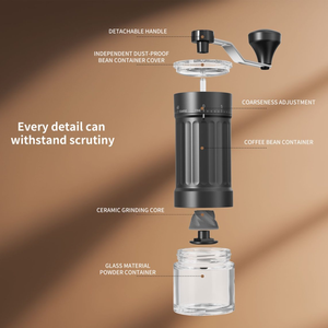 Moulin à café <span class=keywords><strong>manuel</strong></span> portable au design moderne, en acier inoxydable, avec meules en céramique et réglages ajustables - Product Image 4