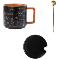 Mug avec couvercle, grande capacité, tasse en céramique, design vintage noir haut de gamme, luxe léger, motif mathématique unisexe, tasse à café et à eau