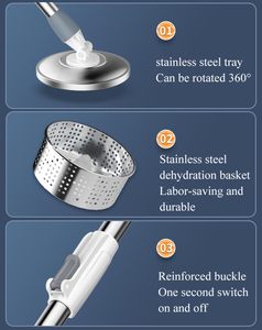 Nhà Máy Trực Tiếp Ma Thuật Thông Minh Xoay Lau Bộ 360 Làm Sạch Sàn Nhà Bếp Dễ Dàng Wring Với Thép Không Gỉ Xô - Product Image 2