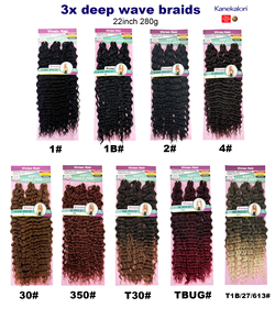 Ingrosso su misura 22 pollici 3x <span class=keywords><strong>trecce</strong></span> a onda profonda lunga riccia treccia uncinetto capelli <span class=keywords><strong>extension</strong></span> kanekalons sintetici per le donne - Product Image 2