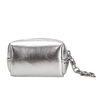 Mini porte-monnaie en PU argenté métallisé avec porte-clés, pochette à rouge à lèvres suspendue pour femme, petite pochette zippée à motif lettres