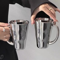 Mug en verre au design minimaliste créatif avec bande argentée laser, pour usage domestique – Tasse à café et lait hautement esthétique