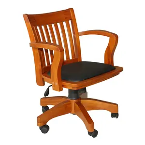 Deluxe swivel office desk wood chair with black padded seat