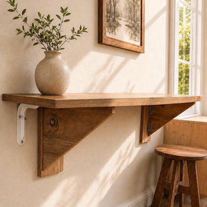 Table murale pliante en pin avec étagères, <span class=keywords><strong>bureau</strong></span> Murphy peu encombrant, table d'étude et de repas pliable, égouttoir à vaisselle pliable en bois - Product Image 4
