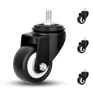 2 inch PVC Thread Stem Black Light Duty Caster Swivel Wheels Application On Furniture & Industrial Machine