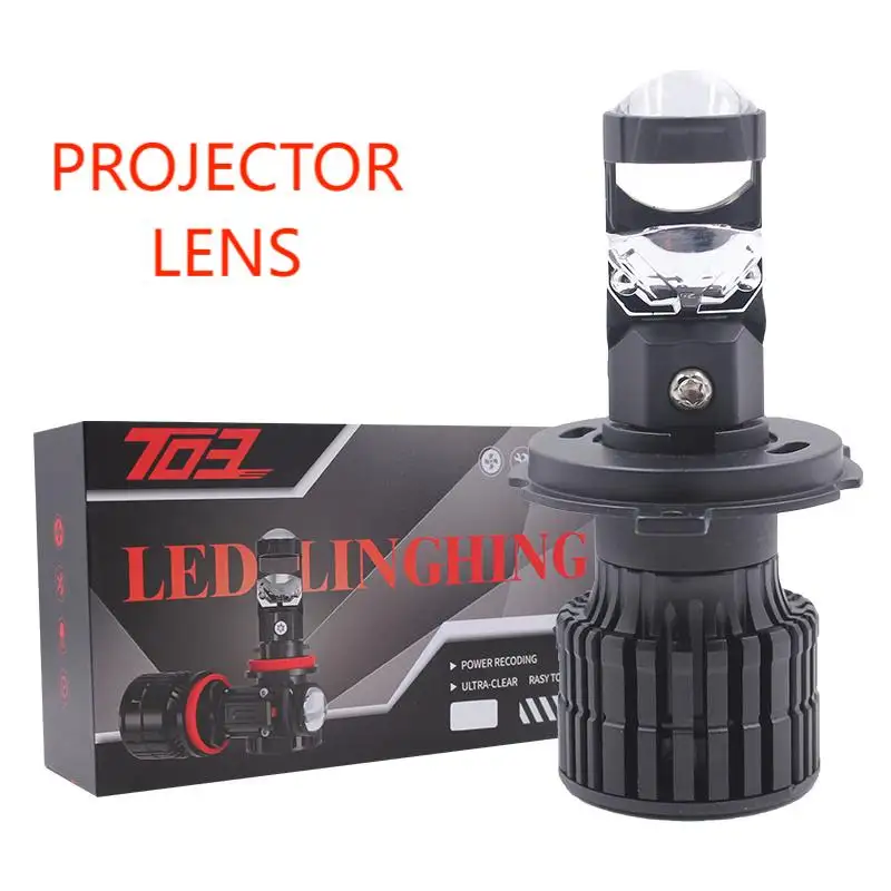 T03 H4 Mini Projector Lens LED Bulbs 100W 20,000LM Extremely Bright White Hi-Lo Beam Function with Clear Cut Off Line