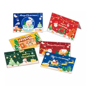 卸売カスタム印刷ブロンズアートペーパーハッピーホリデーメリークリスマスグリーティングカード封筒付き