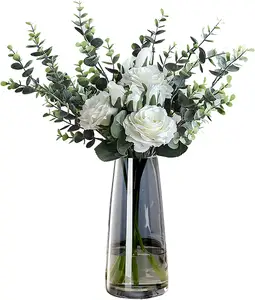 ホームオフィスの装飾用のモダンなガラス花瓶アイライズドクリスタルクリアガラス花瓶 (クリスタルグレー)